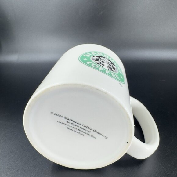 2004 STARBUCKS 12 Oz Coffee Mug Cup Green Black White Older Mermaid Logo Ceramic - Picture 5 of 10